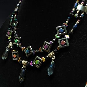 SOLD - lavenfleurdelis - 2 strand Hematite, Oil Slick Glass and Black Onyx